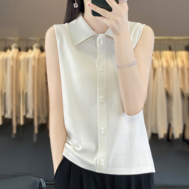 断码清仓~新款女士背心纯色马甲针织无袖开衫百搭POLO领外套