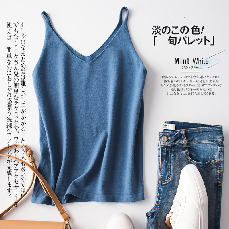 v领小吊带女背心网红春夏百搭修身内搭打底性感小衫外穿短款针织