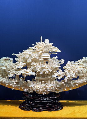 猛犸牙大型摆件大师作品纯天然材质纯手工雕刻拼接工艺保真带证书