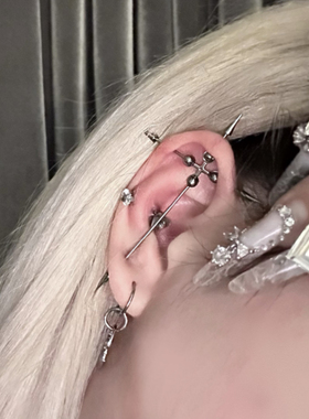 小众原创钛合金十字架耳桥耳钉耳环耳饰