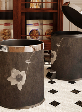 宋氏美学中式垃圾桶客厅卧室双层带盖高档废纸篓茶室高颜值卫生桶