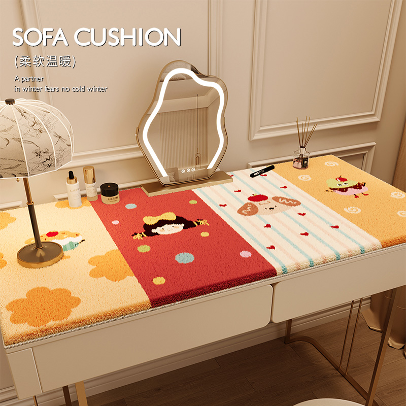 冬季卡通长方形卧室家用毛绒桌垫