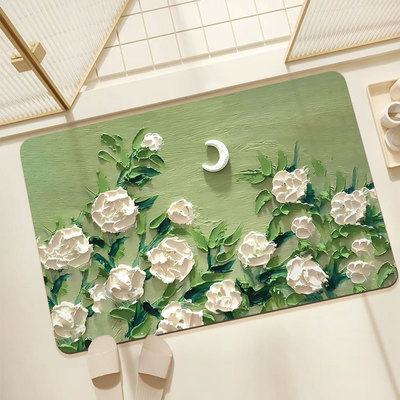 米娜春天油画风花卉防滑浴室地垫