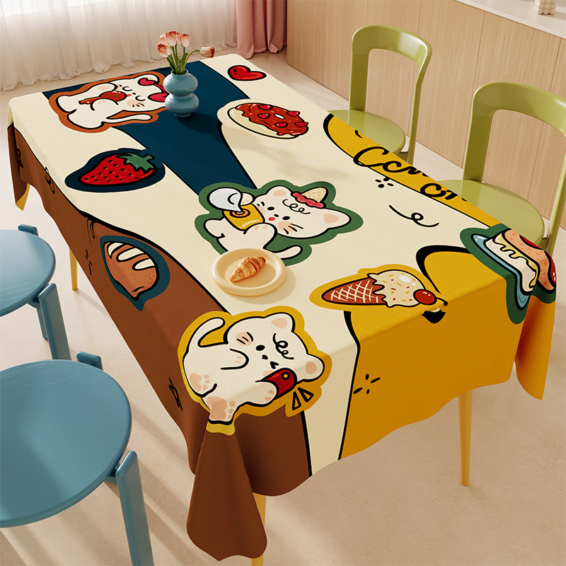 奶油风桌布防水防油餐桌垫免洗