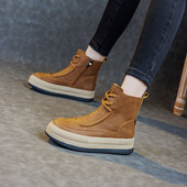 棕色靴子2026新款 41到43加棉靴 女鞋 爆款 增高马丁靴女秋冬复古大码