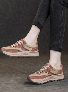 品牌头层牛皮女鞋大码红色鞋子女2026新款爆款厚底阿甘鞋真皮板鞋