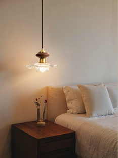 中古风卧室床头吊灯法式覆古花瓣吧台餐厅灯胡桃木玄关过道小吊灯