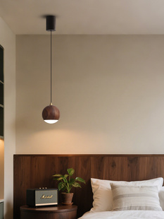 中古风卧室床头小吊灯黑胡桃木覆古高级感玄关餐厅走廊升降吊线灯