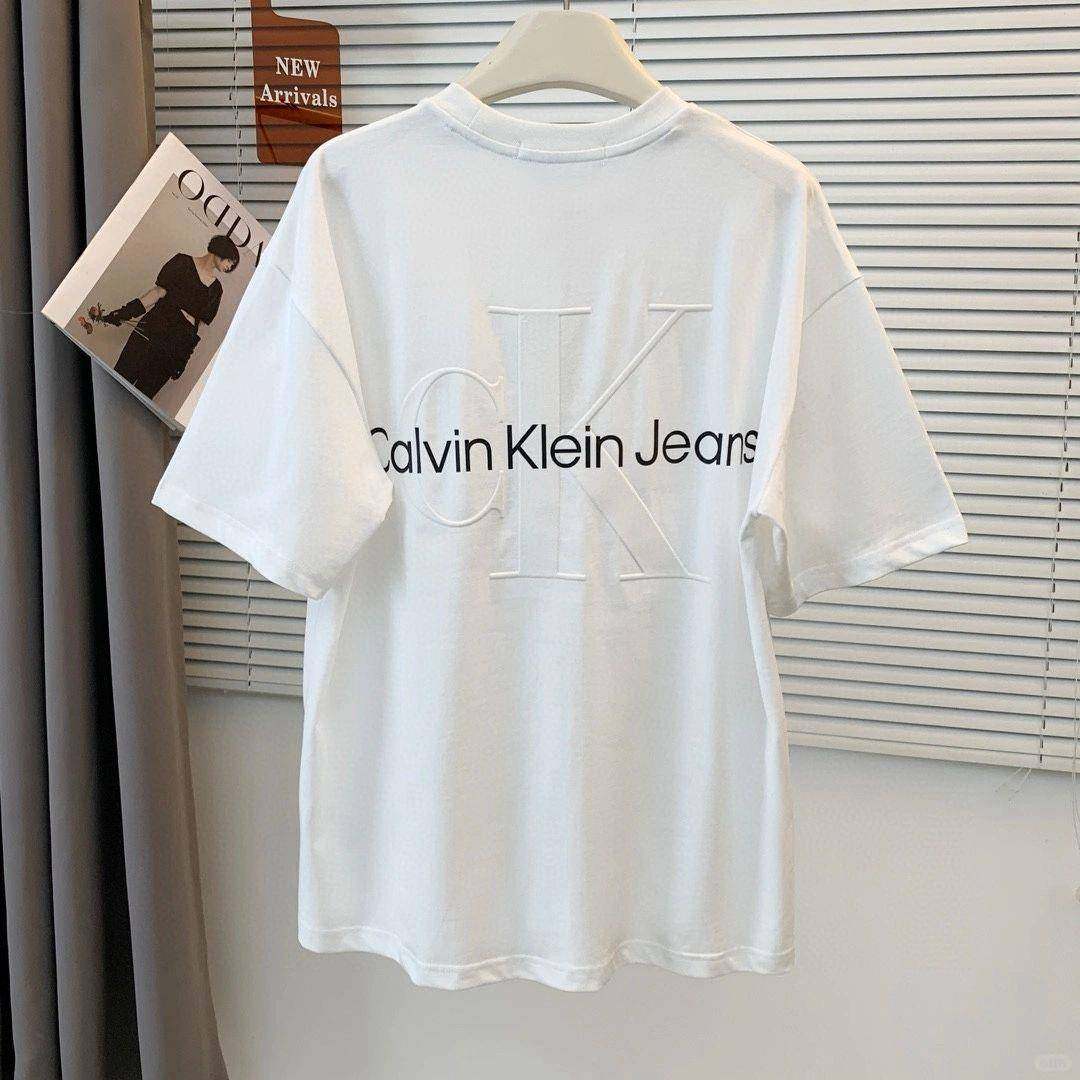 CK浮雕短袖纯棉夏季男女情侣款圆领印花宽松T恤大LOGO宽松半袖