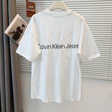 CK浮雕短袖纯棉夏季男女情侣款圆领印花宽松T恤大LOGO宽松半袖