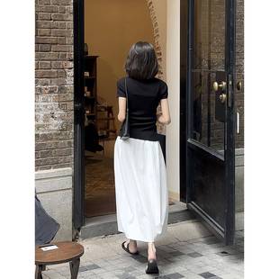 春夏新款 极简 老板周 立体剪裁a字垂感超好看白色半身裙女 法式