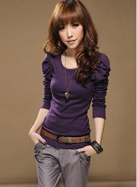 白色t恤秋冬装新款韩版修身体恤大码圆领T恤女纯棉女长袖打底衫潮