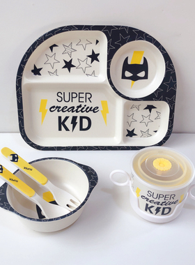 桔子Kerr宝宝辅食竹纤维餐具婴儿餐盘儿童分隔套装碗叉勺杯发票