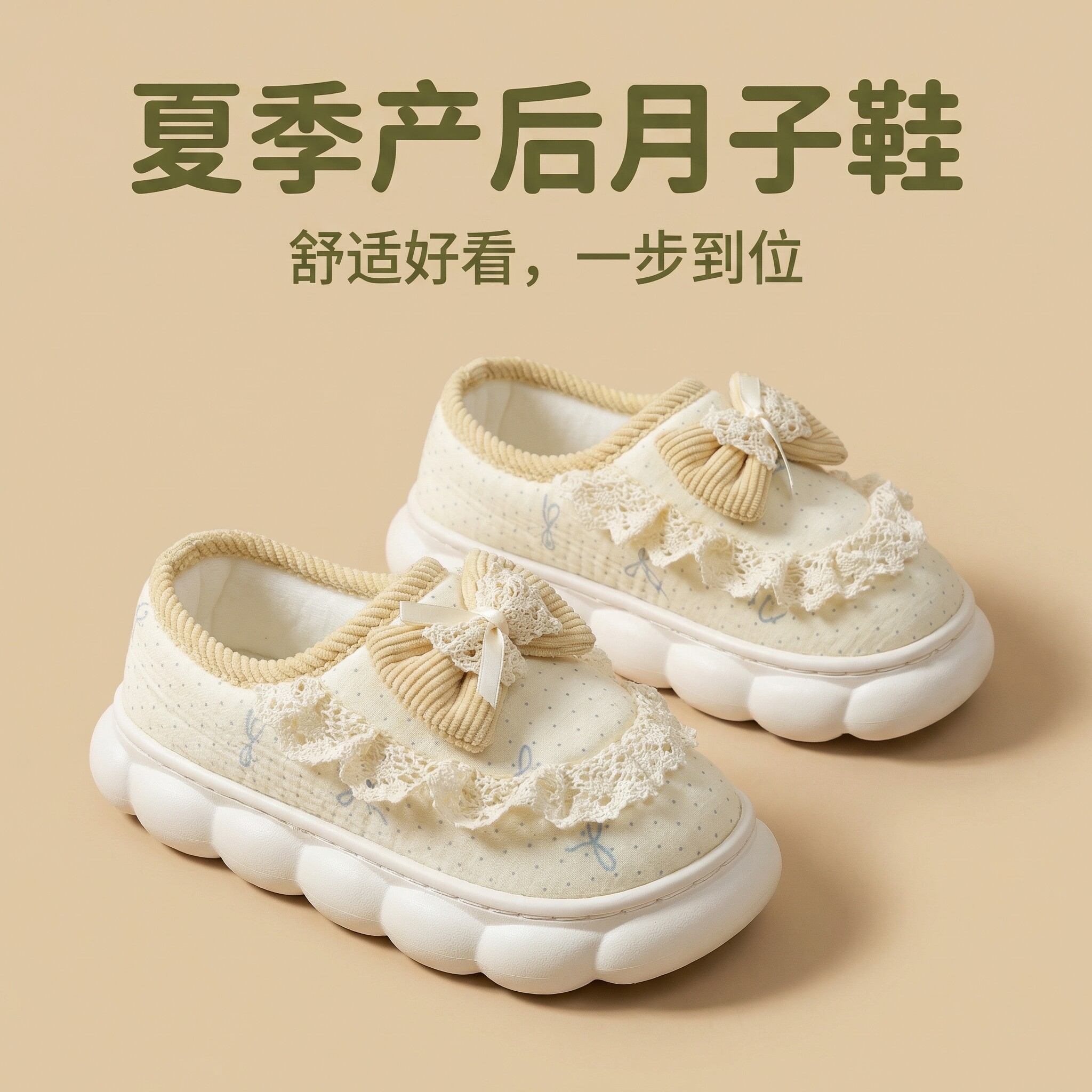 夏季薄款月子鞋女4567月份包跟防滑软底居家棉拖鞋产后蝴蝶结蕾丝