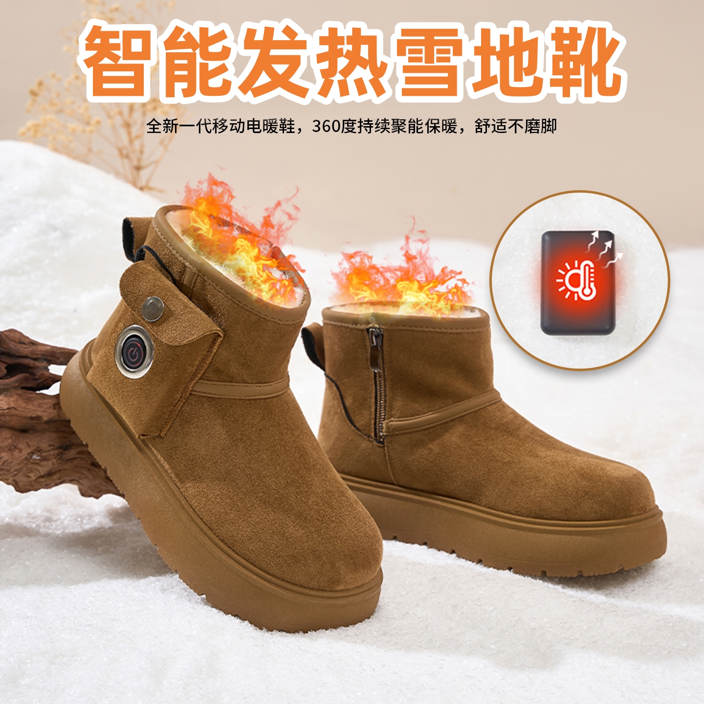 女款发热加绒可行走防水智能充电