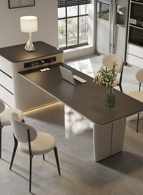 极简岛台餐桌一体家用伸缩高级岩板中岛台厨房定制新款餐岛台餐椅