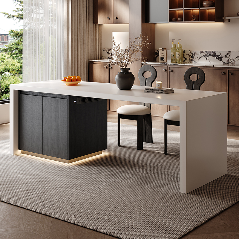 意式极简齐平岛台餐桌一体开放式多功能导台高级感岩板中岛台厨房