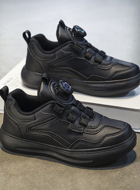 ABC IM儿童鞋子男童运动鞋黑色女童跑步鞋皮面防水春秋季款中大童