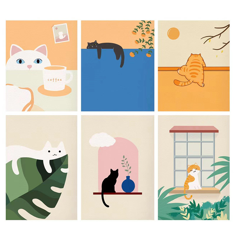 热卖爆款可爱卡通动漫手绘插画扁平风猫狗宠物定制日韩设计墙画