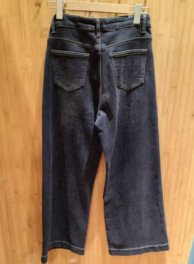 复古直筒牛仔裤女九分裤深蓝色时尚百搭休闲裤MLC美丽穿