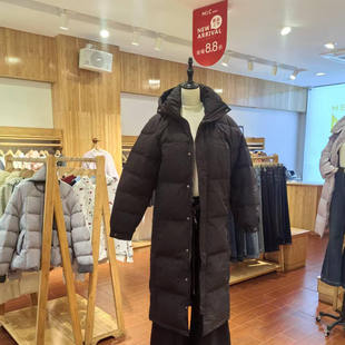 MLC美丽穿黑色长款羽绒服女连帽保暖外套冬季新款2025冬季