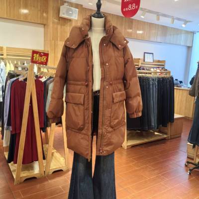 MLC美丽穿棕色中长款羽绒服女连帽保暖外套冬季加厚2025冬新款