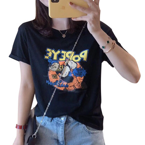 RM13924#韩版宽松短袖t恤女夏季设计感洋气卡通印花体恤洋气正肩打底上衣