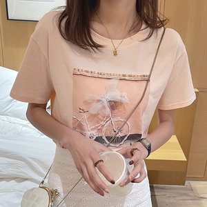 RM13978#韩系温柔风短袖T恤女夏季正肩宽松百搭体恤洋气立体花朵上衣