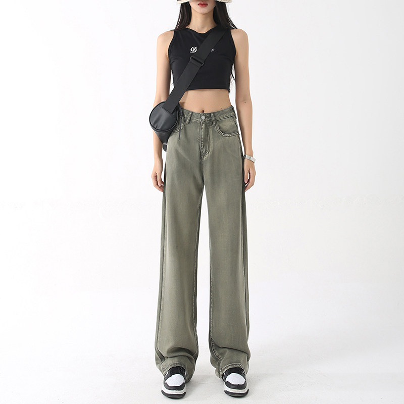 小个子柔软高腰窄版天丝牛仔裤女150cm宽松显瘦垂感直筒阔腿裤子