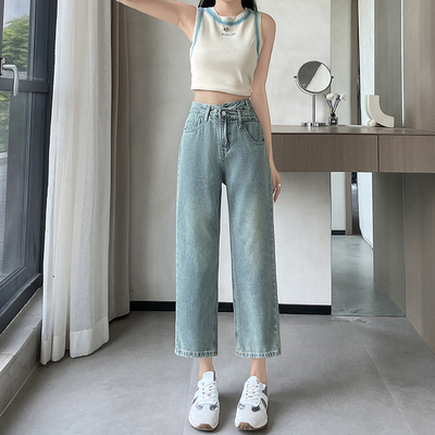 小个子牛仔裤女2025新款150cm显高八分宽松145九分加小码阔腿裤xs
