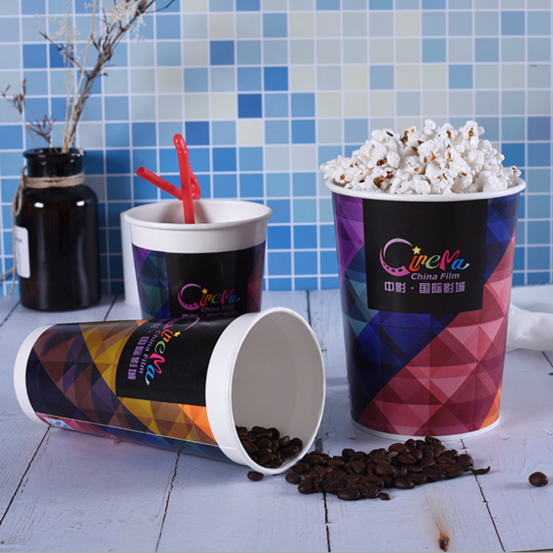 订制加厚爆米花纸桶奶茶咖啡豆浆杯子串串纸桶广告杯定做咖啡奶杯