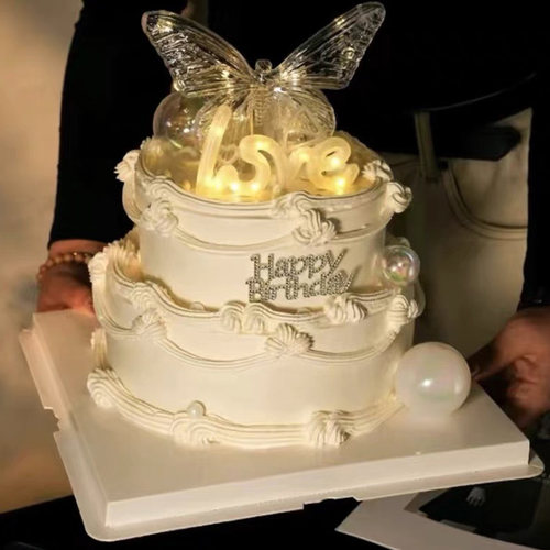 仙女生日蛋糕装饰发光蝴蝶灯摆件