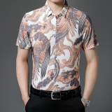 711新款男士短袖衬衫商务休闲时尚花衬衫上衣P35，男装衬衫，星座1615