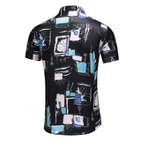 8805夏季男士休闲大码印花短袖衬衫P40镂空图，男装衬衫，星座1615