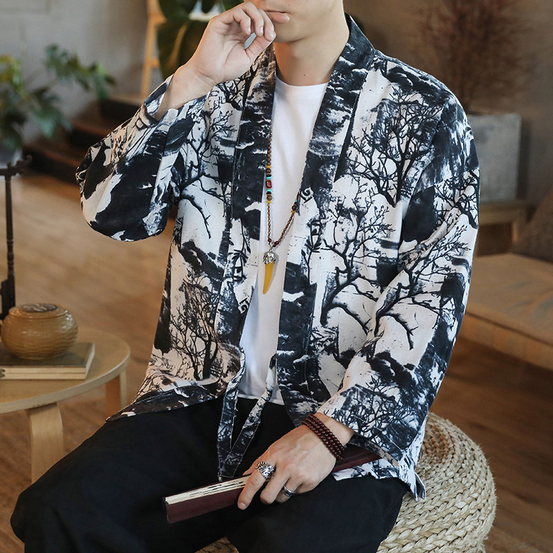 174风秋季新款男士外套复古开衫汉服P35模特图,男装衬衫,星座1615