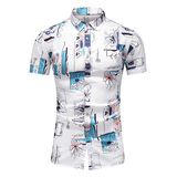 8805夏季男士休闲大码印花短袖衬衫P40镂空图，男装衬衫，星座1615