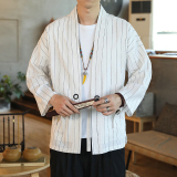 178风秋季新款男士条纹外套复古开衫汉服P55模特图藏青，男装衬衫，星座1615
