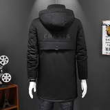 Y1601冬装男士中长款大码休闲羽绒服可卸帽子P210军浅绿假模图，男装羽绒服，星座1615
