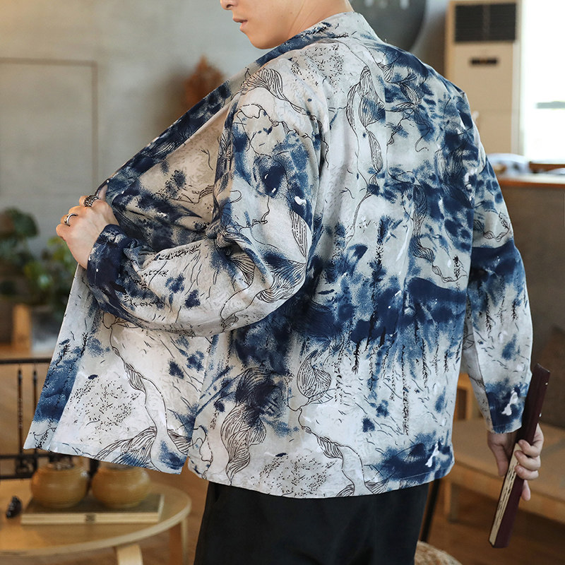 176风秋季新款男士外套复古开衫汉服P35模特图,男装衬衫,星座1615