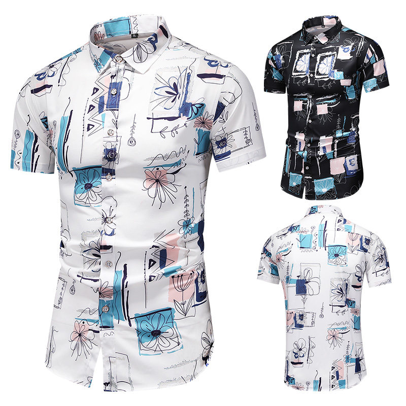 8805夏季男士休闲大码印花短袖衬衫P40镂空图，男装衬衫，星座1615