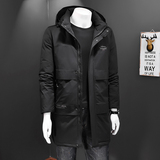 Y1601冬装男士中长款大码休闲羽绒服可卸帽子P210军浅绿假模图，男装羽绒服，星座1615