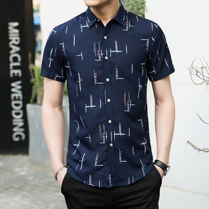 5013 新款男士大码印花短袖衬衫P32 模特图图片
