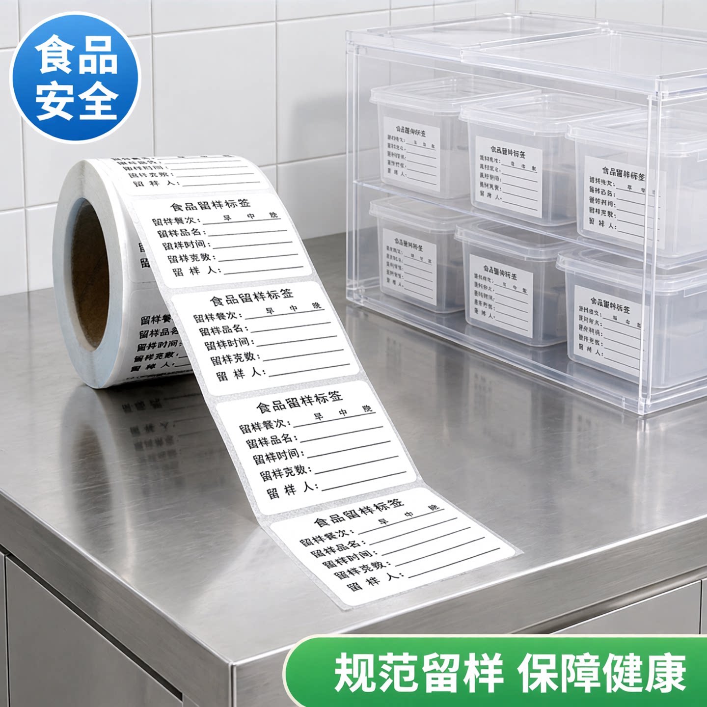 食品留样标签贴纸幼儿园食堂留样盒标签纸厨房酒店学校取样盒分类卡纸食品生产日期铜版不干胶