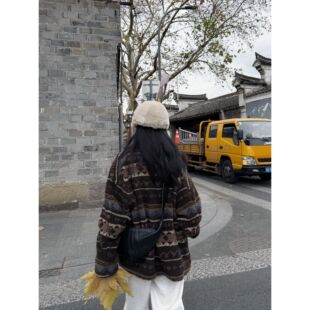 muzi 特调色颗粒绒保暖厚实费尔岛羔羔毛无领外套 费尔落日