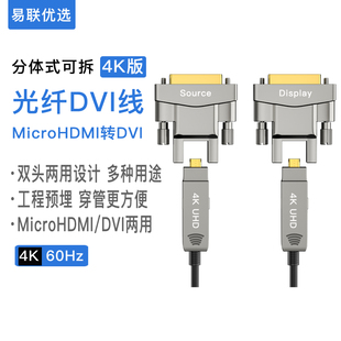 4K@60Hz工程穿管穿墙预埋电视机盒子双头分离 HDMI高清光纤线DVI