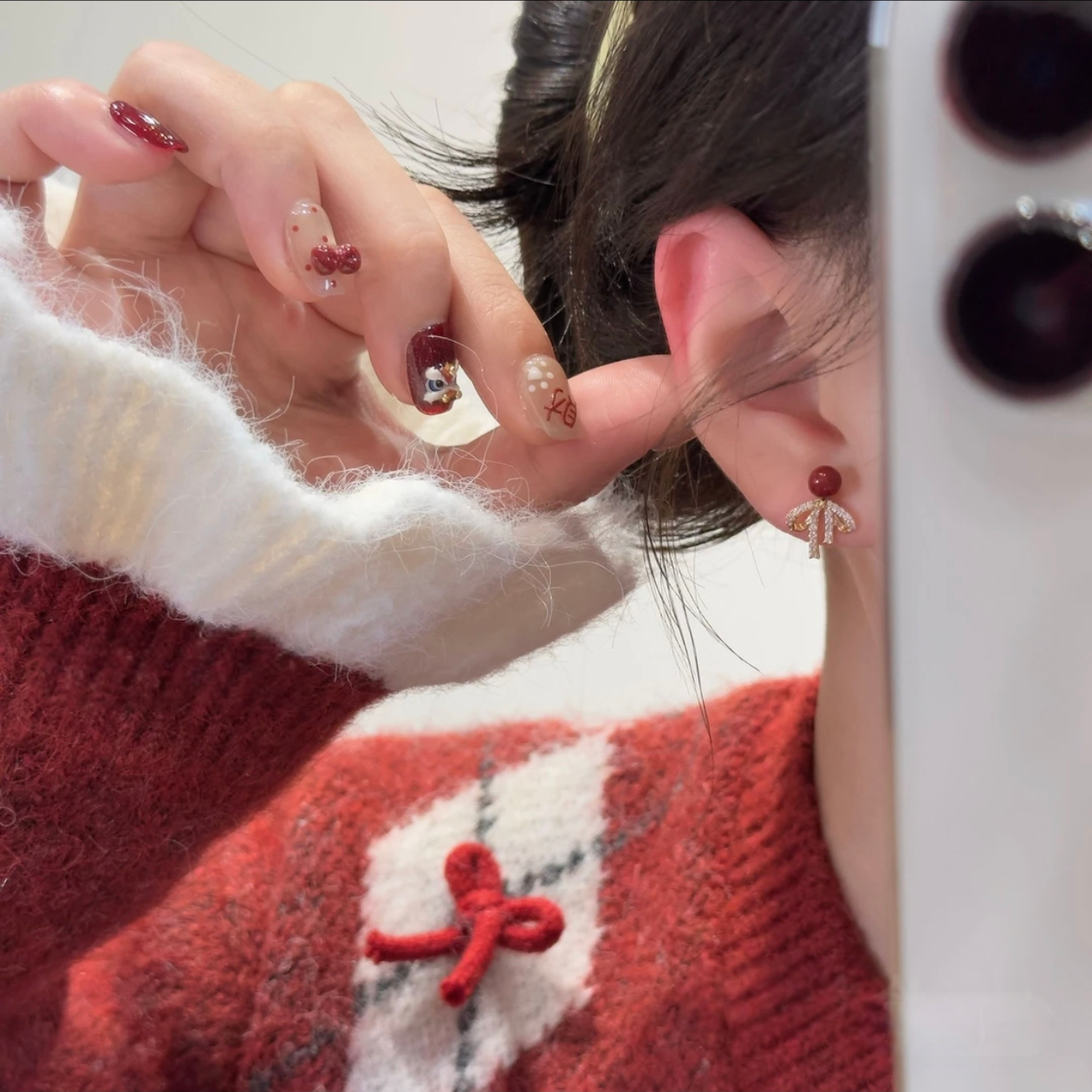 红色珍珠蝴蝶结耳钉女2026新款爆款时尚精致百搭氛围感耳饰,饰品/流行首饰/时尚饰品新,耳钉,淘宝优惠券,粉丝福利购,淘宝优惠卷