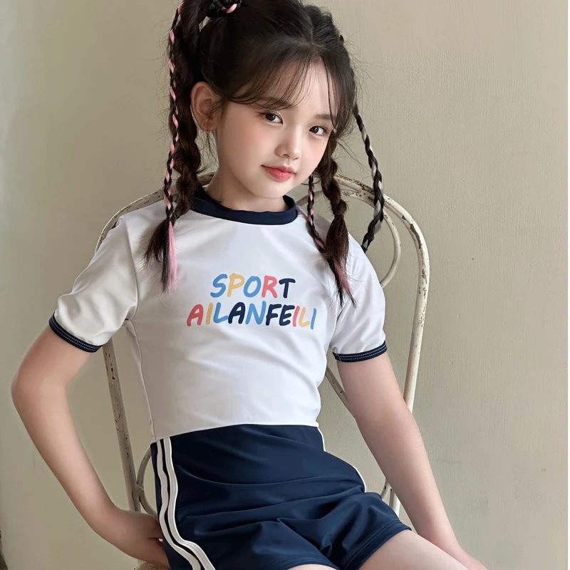 夏季新款儿童泳衣连体平角防晒速干运动女孩泳装A类亲肤游泳衣