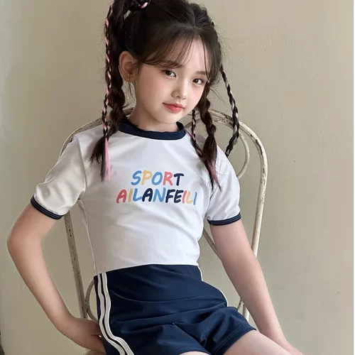 夏季新款儿童泳衣连体平角防晒速干运动女孩泳装A类亲肤游泳衣