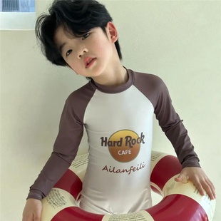 儿童男孩速干长袖游泳中大童印花连体男宝泳衣卡通学生防晒平角