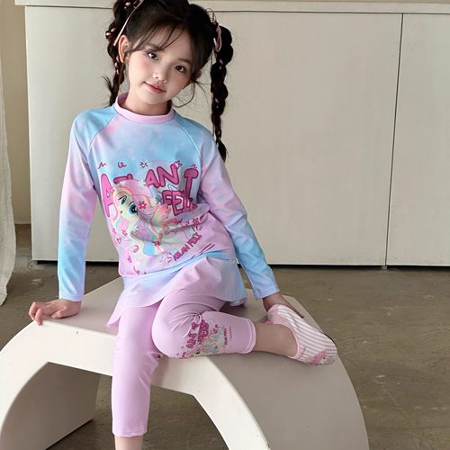 AILANFEILI儿童泳衣女童长袖长裤分体游泳速干防晒温泉小公主泳衣